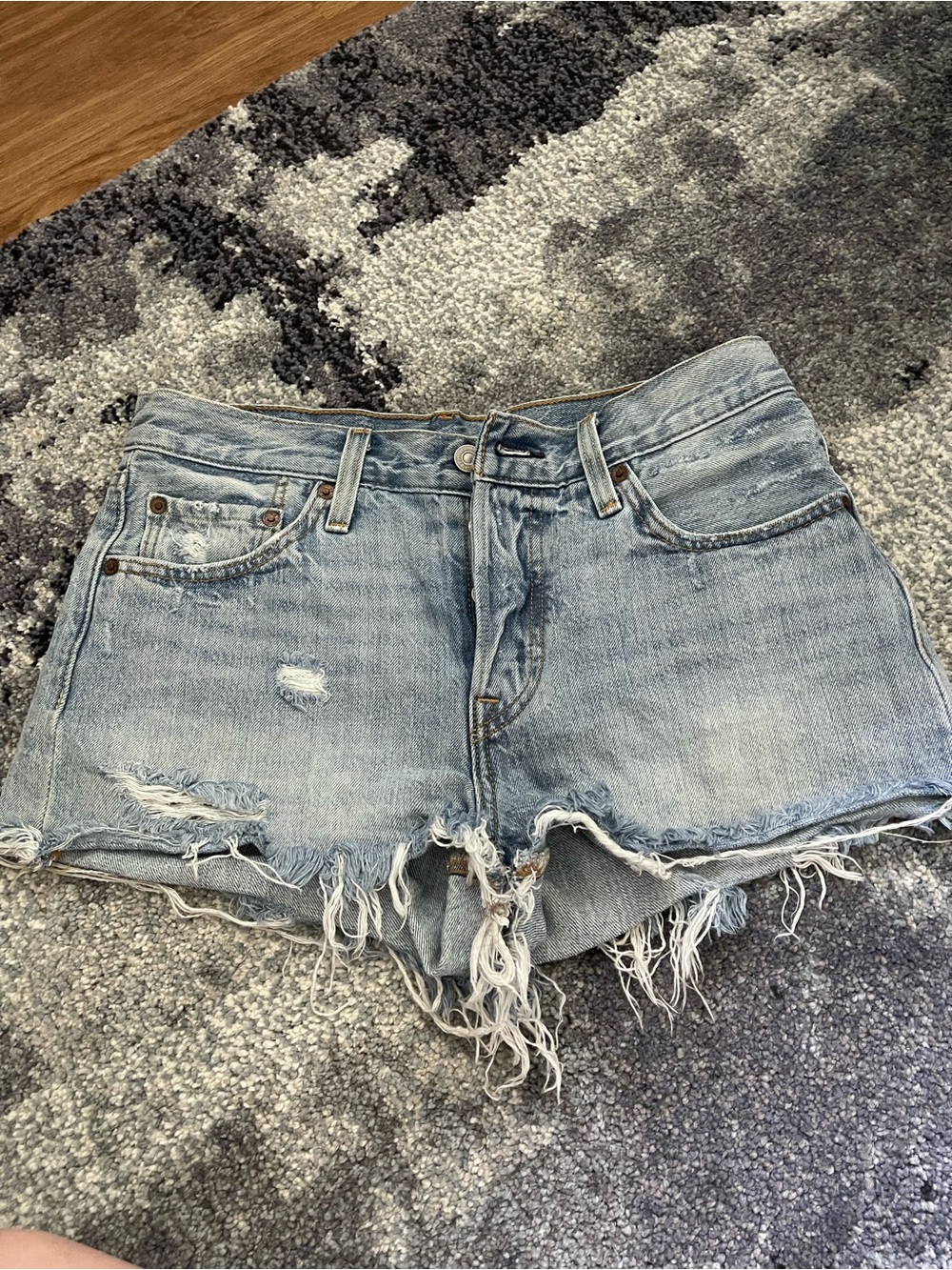 Light Blue Distressed Denim Shorts - Women